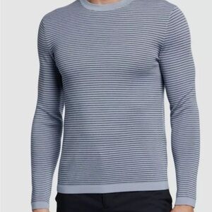 Theory Men's Black Ollis Milos Striped Long Sleeve Crewneck Sweater $275 Size S